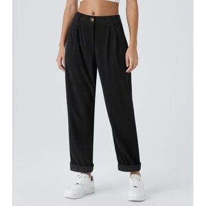 NWT Halara Mid Rise‎ Zipper Pocket Corduroy Casual Pants Size Small Black